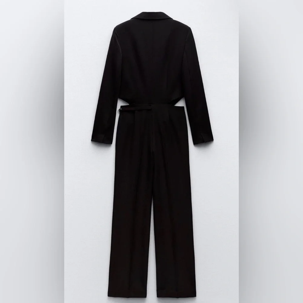 ZARA ~ BLACK CUT-OUT FULL LENGTH JUMPSUIT BLAZER - Picture 4 of 15